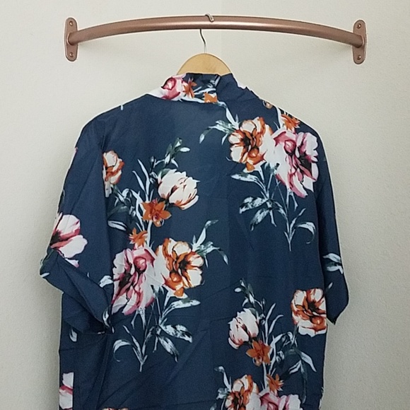 Navy Blue Floral Tie Waist Dress - Picture 4 of 5